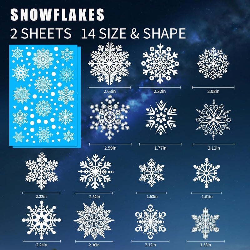 AHEONLAR 142PCS Christmas Window Static Cling Sticker, Snowflake Stickers Christmas Decorations, Waterproof Double-Sided Printed Xmas Window Clings Decals, Winter Stickers for Windows/Mirror/Fridge - Image 2